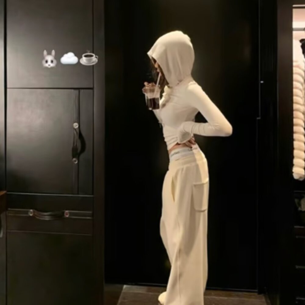 White Cropped fleece Hoodie